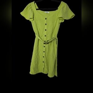 Small Mine Lime Green Ruffle Sleeve Mini Dress